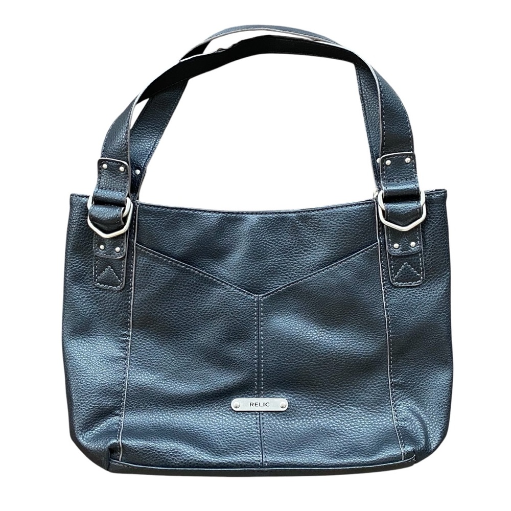 Relic Women’s Black Pebbled Faux Leather Tote Bag Purse Travel Snap Closure